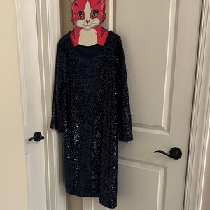 Chico's Navy Shimmering Midnight Blue Sequin 3/4 bell sleeve dress